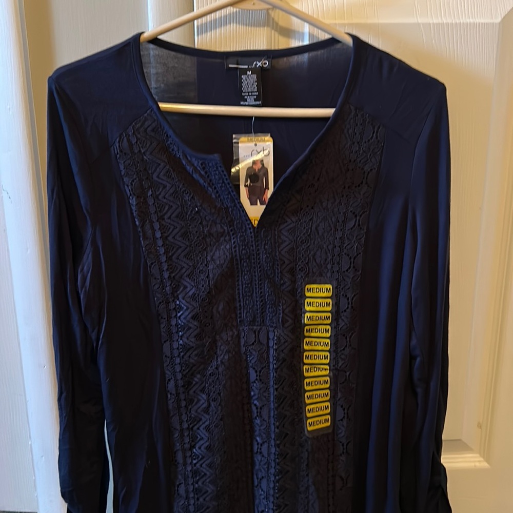 Brand new mid length sleeve navy rayon blouse